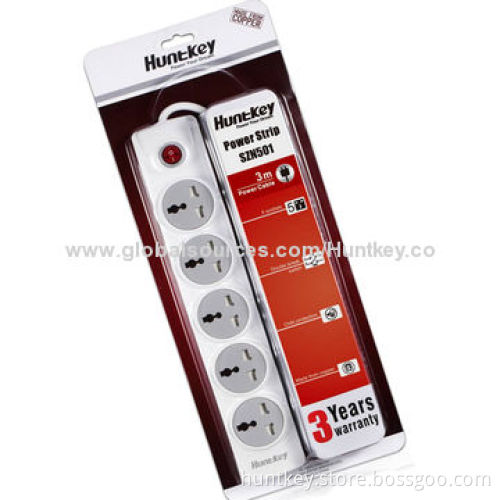 Universal Power Strip with 5 Sockets and Child Protection, One-piece Copper Bar Structural Design